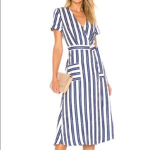 L’Academie Tuscy Wrap Midi Dress in Ocean Stripe